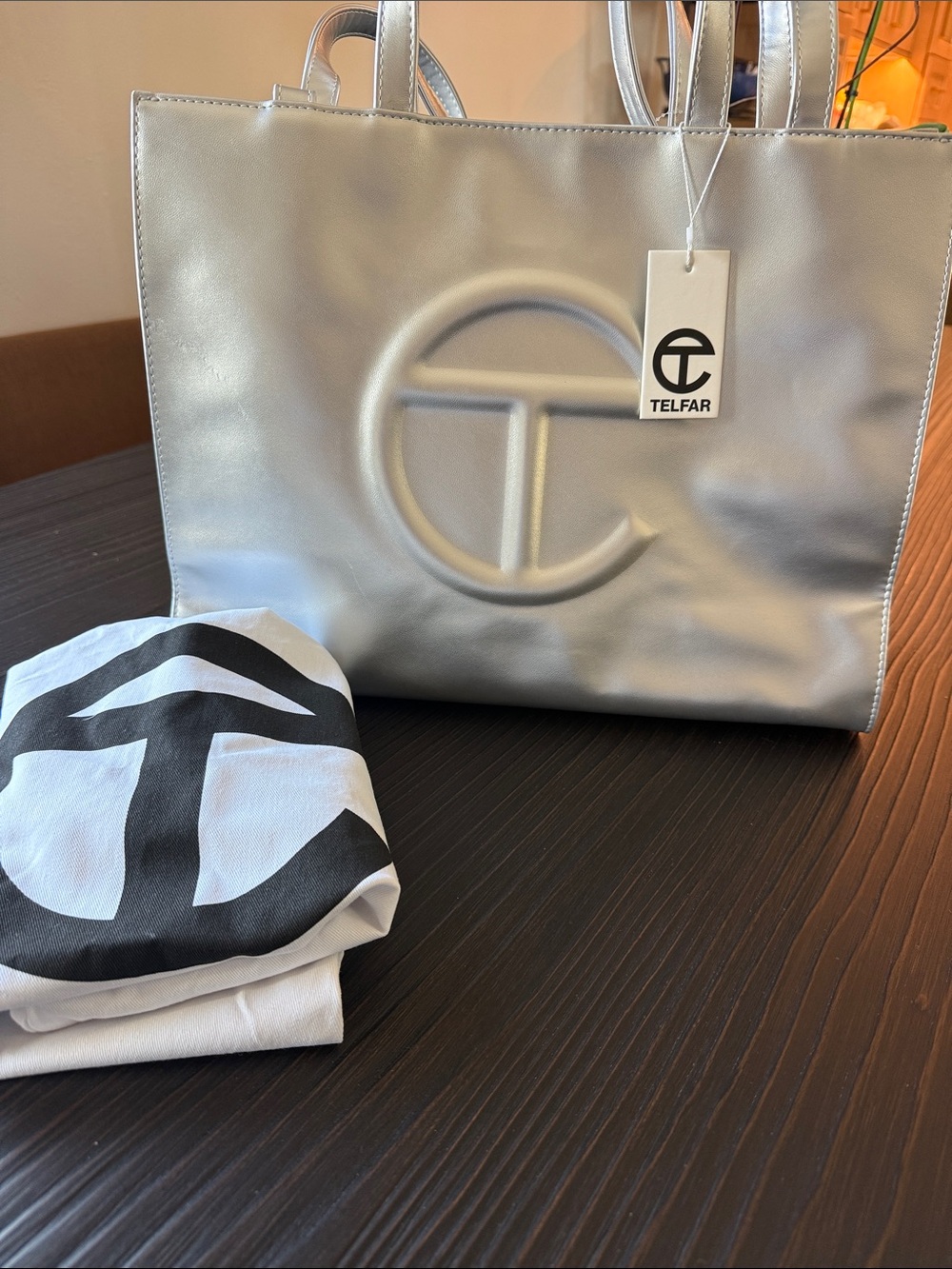 Telfar Metallic Silver Shopping Tote Medium NWT